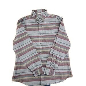 Eddie Bauer Mens Shirt Size L Relaxed Fit Gray Strip Long Sleeve 100% Cotton